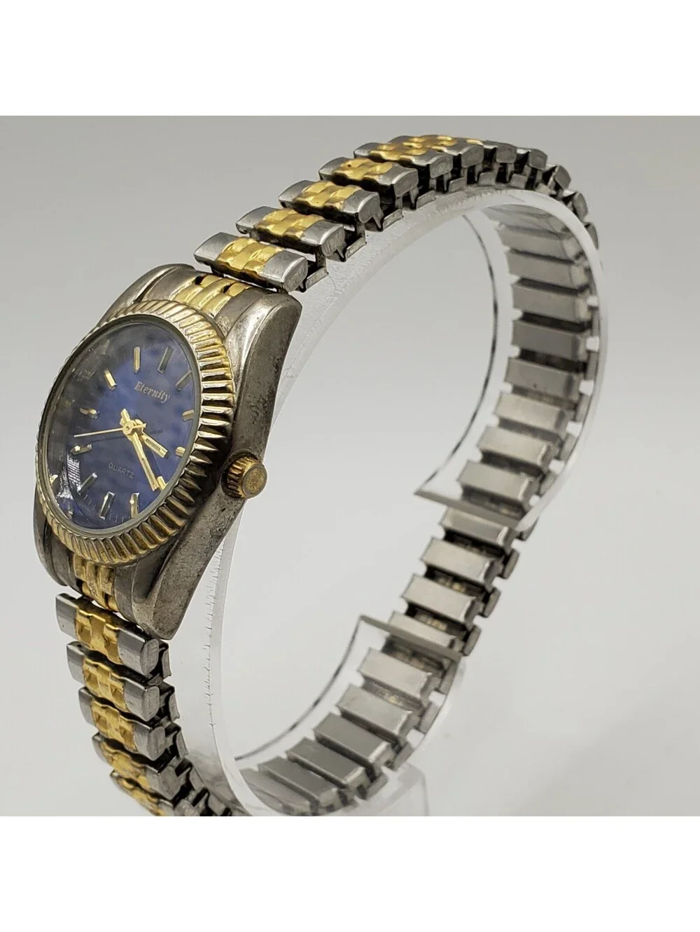 Enternity Quartz Watch Womens 25mm Blue Dial Stretch Band New Battery